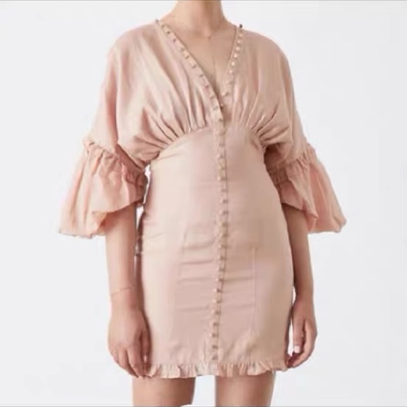 Joslin Dresses & Skirts - Chic Blush Ruffle Sleeve Mini Dress